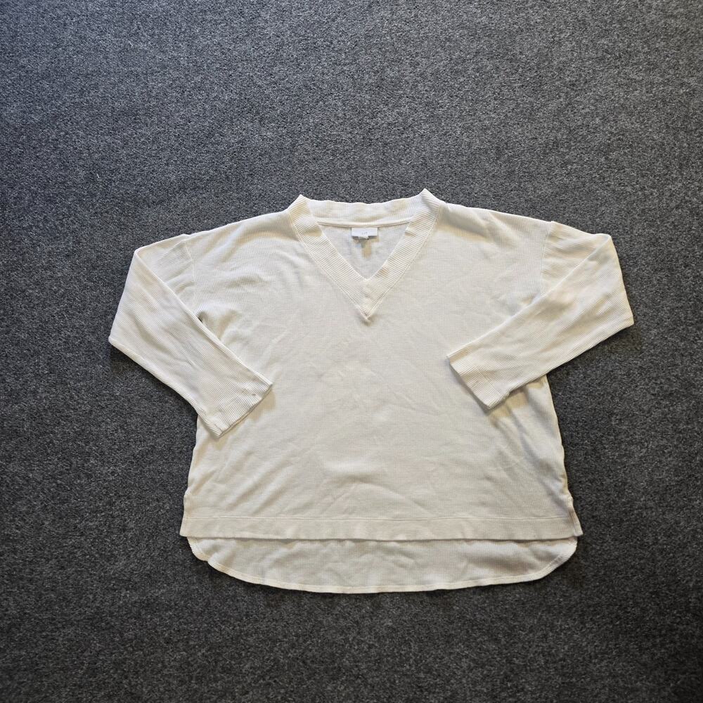 J Jill Top Women Size Small White V Neck Thermal Waffle Knit Boxy Casual Capsule